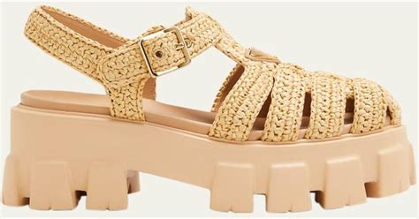 prada raffia platform sandals.